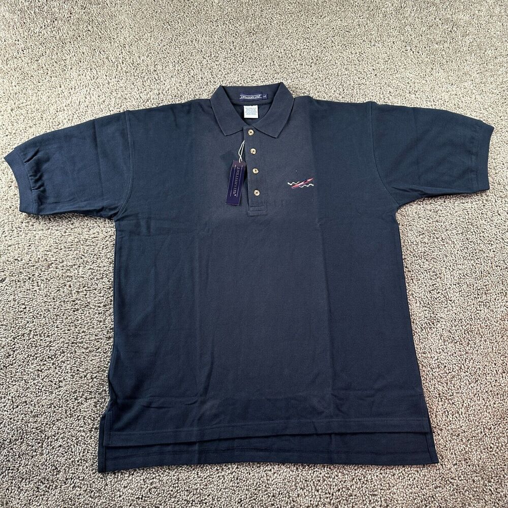 J Williams Polo Shirt Mens Large Black Rowing Canoe Embroidered Casual FLAW